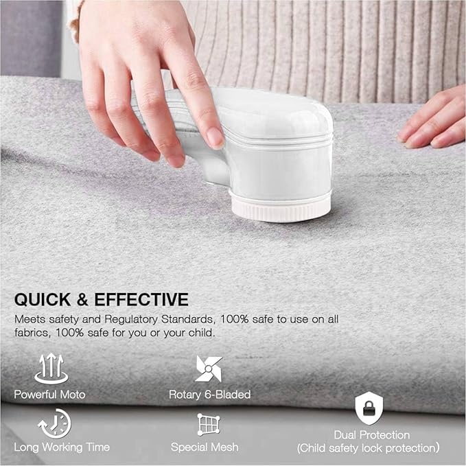 Fabric Shaver, Lint Remover for Clothes, Electric Lint Remover with 3 Replaceable Blades, Removes Fabric Pills, Rechargeable Sweater Defuzzer Pill Remover (White)