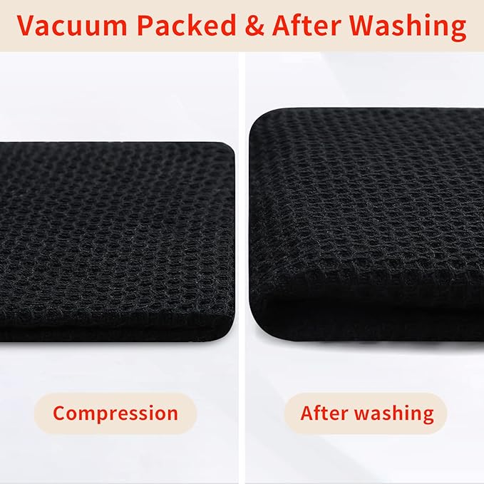 Homaxy 100% Cotton Waffle Weave Kitchen Dish Cloths, Ultra Soft Absorbent Quick Drying Dish Towels, 12 x 12 Inches, 6-Pack, Black