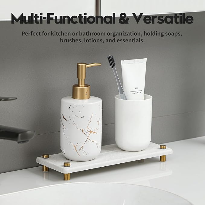 Water Absorbing Stone Sink Caddy Kitchen Sink Organizer Tray, Diatomite Bathroom Counter Tray, Gold Faucet Drying Mat Coaster Soap Dish Rack Riser Dispenser Sponge Holder, Beige 10" x 4"