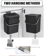 Countertop Compost Bin - 1.3 Gallons Hanging Small Trash Can with Lid for Kitchen Bathroom, Under Sink Kitchen Trash Can, Indoor Counter Compost Bucket with Lid, 5L(Black)