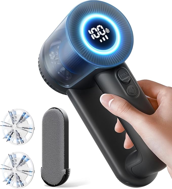 Rechargeable Fabric Shaver & Pill Remover, 3-Speed Electric Lint Remover with LED Display & 6 Blades, for Couch, Sofabed, Clothes, Sweaters, Blankets, Furniture - Black