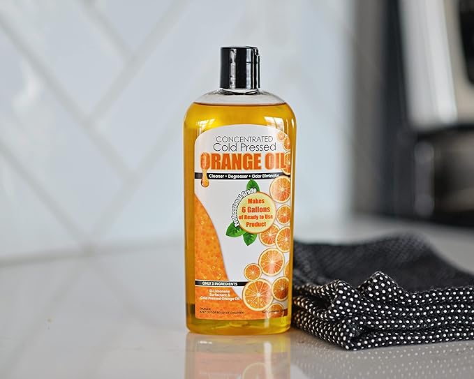Cold Pressed Orange Oil Concentrate |12-ounce Professional Grade All-Purpose Citrus Cleaner, Degreaser & Pet Odor Eliminator Blend | Dilutes to 6 Gallons of Finished Product | Home and Outdoor Use