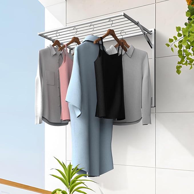 2 Pcs Wall Mount Clothes Drying Rack 26 X 31.5 Laundry Room Organizer Laundry Drying Rack Foldable Stainless Steel Drying Rack Clothing Space Saver Laundry Rack for Hanging Clothes Sock Towel