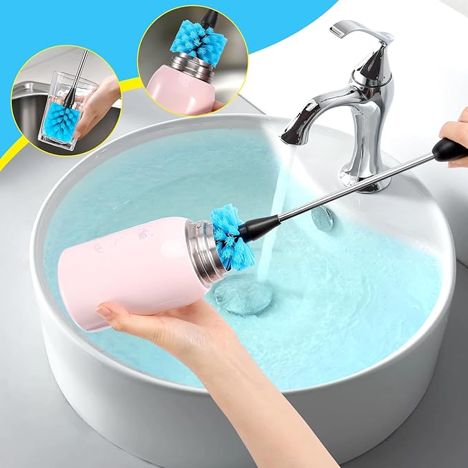 3-in-1 Stainless Steel Bottle Cleaning Brush Set - Long Handle for Narrow Neck, Sport, Baby, Flask, Straw, Tumbler, Cup