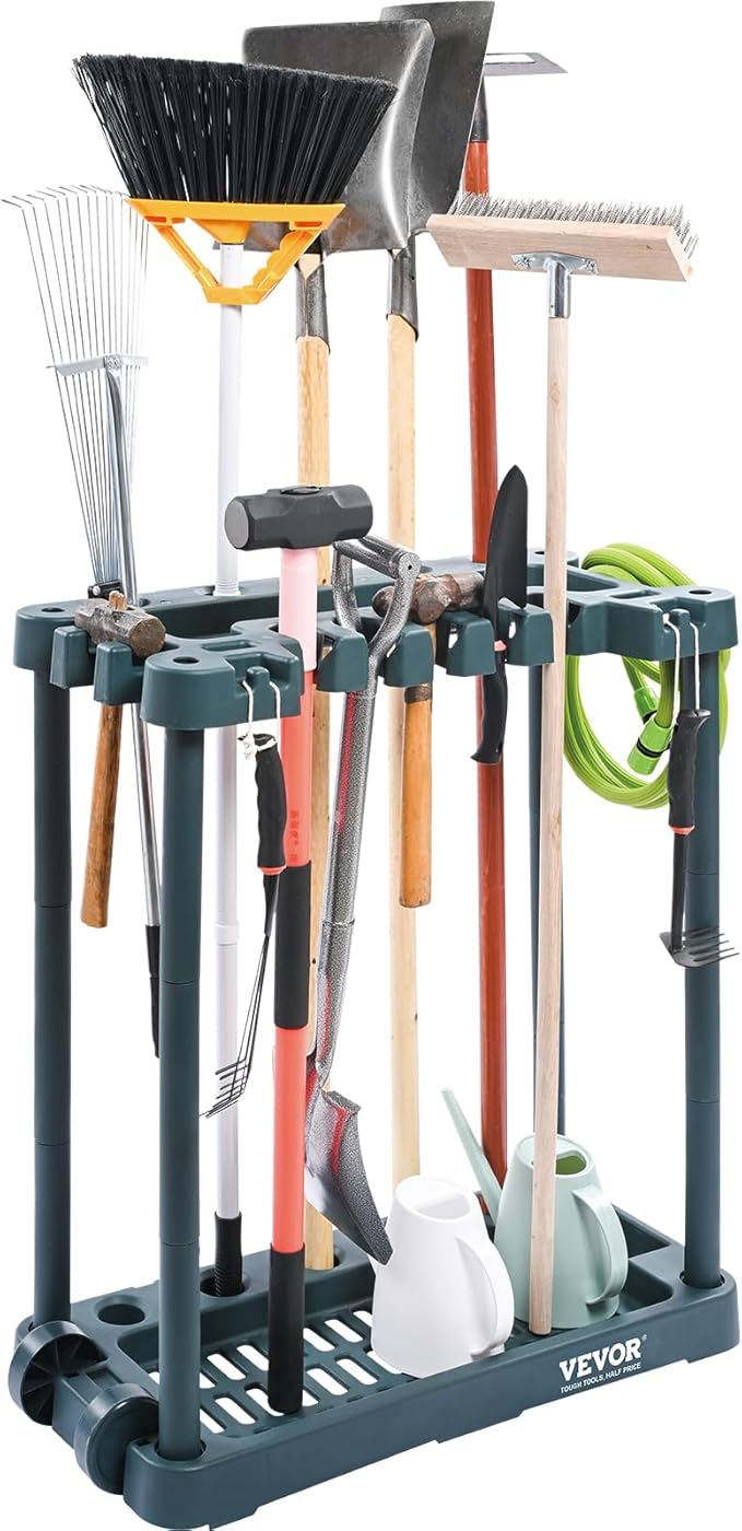 VEVOR Garden Tool Organizer, 10 Slots, Yard Tool Tower Rack for Garage Organization and Storage, Hold Long-Handled Tool/Rake/Broom/Shovel, PP Garden Tool Stand Holder Organizer for Yard, Shed, Outdoor