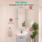 TokeShimi 12 x 36 Farmhouse Medicine Cabinet Recessed or Surface Mount Aluminum, Mirror with Stepless Adjustable Storage, Silver Bathroom Mirror Medicine Cabinet Frameless Metal Modern
