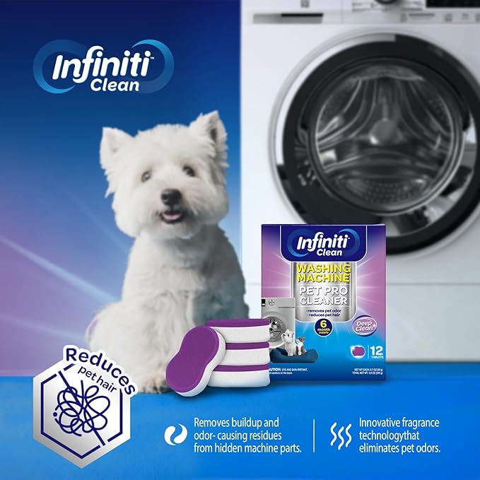 Washing Machine Cleaner Tablets 12 Pack, Formulated for Pet Owners, 8.5oz Washer Machine Cleaner Tablets, Deep Cleaning Descaler for HE, Top & Front Load Washers, Septic Safe - 6 Month Supply