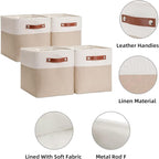 HNZIGE Foldable Storage Baskets(4 Pack) Cube Storage Baskets for Shelves,Storage Cubes for Organizing Closet,12x12 Baskets for Cube Storage,Home Organization with Handles(White&Beige)
