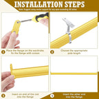 Tandefio Chrome Closet Rod 92 Inch with Oval Closet Rod 6 End Supports for Laundry Room Hanging Clothes Waterproof Shower for Curtains(Gold,2 Sets)