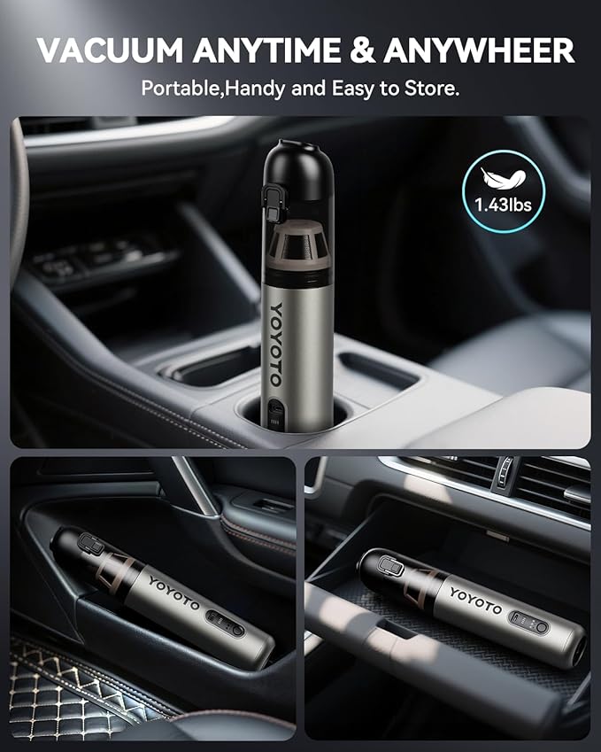 Car Vacuum, Handheld Vacuum Cordless with 21000Pa Powerful Suction & 3 Modes, 4-in-1 Portable Hand Held Mini Vacuum Cleaner Rechargeable, Ultra Light for Car Home Office (Silver)