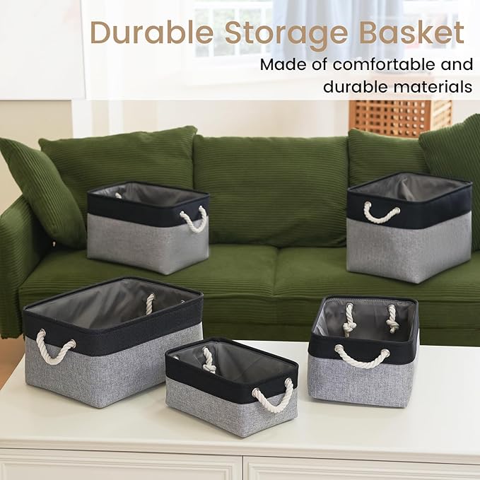 Storage Baskets for Shelves 11.8x7.9x5.2 Inch-Foldable Fabric Organizing Storage Bins with Handles, Closet & Bathroom Organizer, Home Storage for Kitchen, Office (1-Pack, Black&Gray)