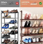 LANTEFUL 11 Tiers Tall Shoe Rack Holds 55 Pairs of Shoes with 18pcs Hooks Sturdy Wide Shoe Organizer Storage Free Standing Metal Shoe Shelf for Closet, Entryway Brown