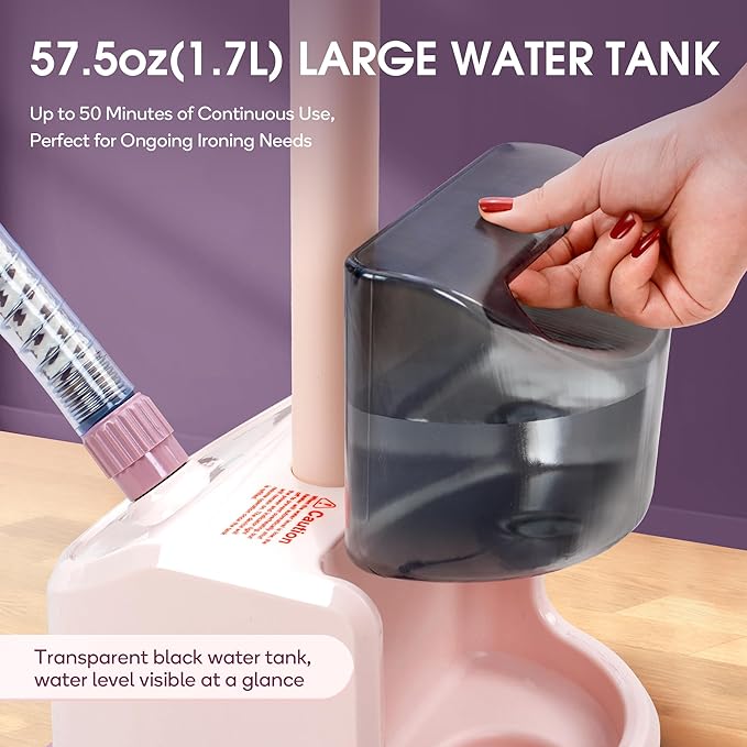 Newbealer Standing Garment Steamer - 1500W Full-Size Vertical Clothes Steamer with Foot Pedal, 57.5oz (1.7L) Large Water Tank, 45s Fast Heat-Up, 50-Min Powerful Steaming, Auto-Off (Pink)