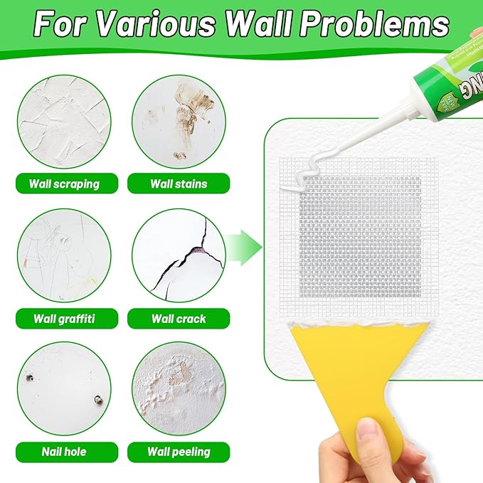 Mckanti Drywall Repair Kit - Spackle & Patch for Wall Holes, Includes 4 Pcs Drywall Patch, Sandpaper, Scraper