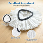 Spin Mop Replacement Head Spin Mop Refills Compatible with O Ceda EasyWring 1-Tank System, 2 Microfiber Spin Mop Head, 1 Triangle Mop Base Head and 4-Section Iron Mop Handle 30-58in for 1 Tank System