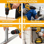 Cordless Drill Set, Power Drill Tool Set 20V, 3/8-Inch Keyless Chuck Drill Gun,Variable Speed (Equipped with 2x 4.0Ah Batteries)