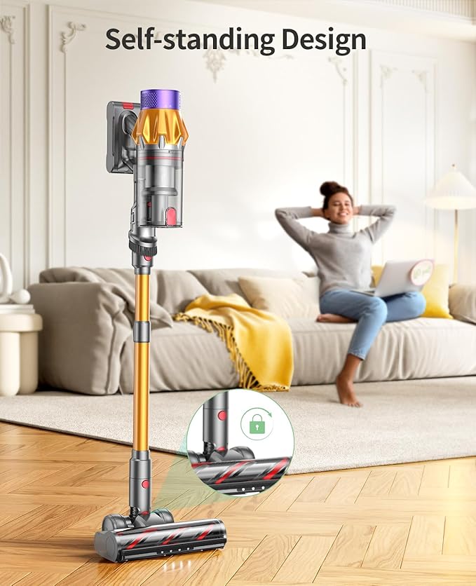 Cordless Vacuum Cleaner, 600W 50KPA 65Mins Cordless Stick Vacuum Cleaner With Touch Screen, Self-Standing,Wall Mount Charging, Handheld Vacuum Cleaners for Home/Pet Hair/Carpets/Hard Floors(X7A)