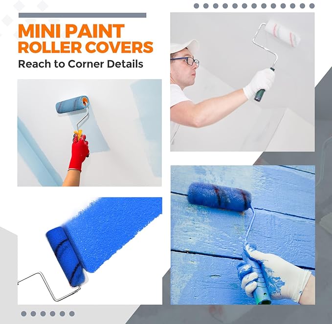 Leumoi 300 Pcs 4 Inch Mini Paint Roller Cover 1/2" Nap Small Microfiber Roller Covers Home Repair Tools House Household Supplies Kit(Red, Gray)
