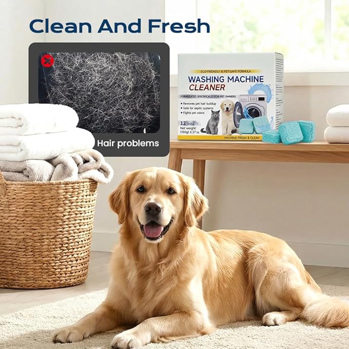 Washing Machine Cleaner Tablets, 12 Pack for a 6 Month Supply, Formulated for Pet Owners, Eliminates Odors, Lint and Detergent Buildup (2 Box)
