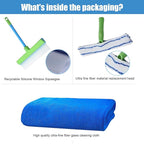 Recyclable Silicone Window Squeegee Kit, Aqua Blade Window Squeegee Kit, 3 in 1 Glass Cleaning Set with Silicone Squeegee & Microfiber Scrubber for Shower, Mirror, Door & Car Cleaning (Green)