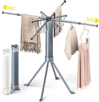 BIREN Clothes Drying Rack Foldable Extending Laundry Rack with 16 Clips Collapsible Clothing Rack Space-Saving Clothing Racks for Hanging Clothes, Indoor, Camping, Balcony, Outdoor