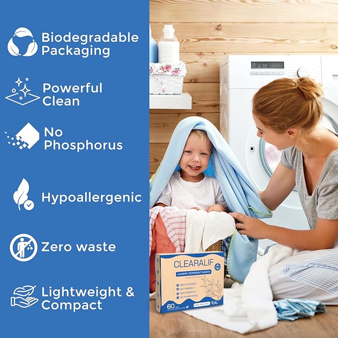 CROS 60 Loads Laundry Detergent Sheets Linen Scent, for Travel, Home, Apartment, Dorm, Laundry Detergent Strips Eco Friendly, Hypoallergenic, Liquidless Washing Supplies