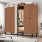 Heavy Duty Covered Clothes Rack with Magnetic Door Foldable Portable Wardrobe Closet for Hanging Clothing Rolling Black Metal Garment Rack on Wheels Closet System (Dragon Sandalwood, 74.7in)