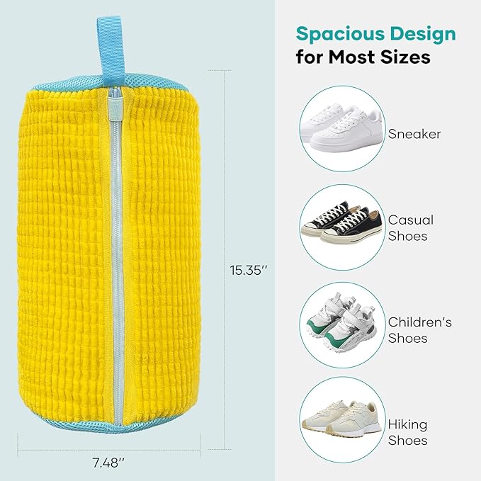Shoe Washing Machine Bag for Washer & Dryer, Large Shoe Bag for Washing Machine Plush Fibers laundry Bag for Sneakers, Tennis Shoes and Gym shoes, Yellow(2PCS)