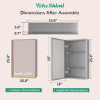TokeShimi 16x26 Farmhouse Medicine Cabinet Recessed or Surface Mount Aluminum, Tempered Mirror with Adjustable Storage, Silver Bathroom Mirror Medicine Cabinet Frameless Metal Modern