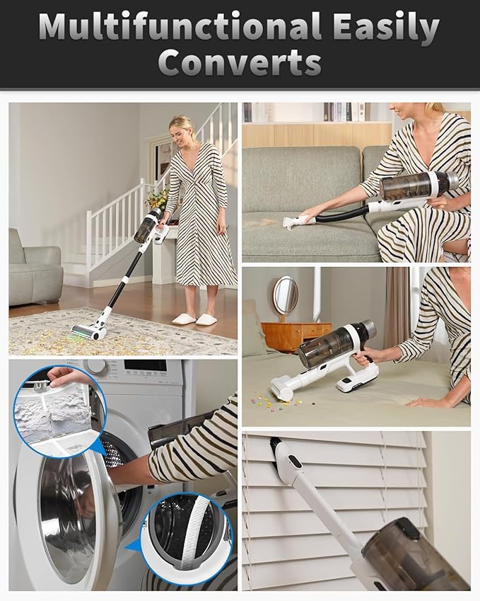 Cordless Vacuum Cleaner, 2 Batteries 110 Mins Runtime Vacuum Cleaners for Home, 550W 45KPA 15-in-1 Stick Vacuum with Charging Dock, Handheld Vacuum Cordless for Pet Hair Carpet Hardwood Floor