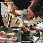 Tivoli 9-inch Small Hatchet Axe for Camping, Small Wood Hatchet Hand Axe, Hand Forged Carbon Steel Short Camp Axe for Chopping Wood, Ash Wood Handle, Retro Sheath