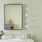 Buruis 20" x 28" Framed Medicine Cabinet with Mirror, Recessed or Wall Mounted Bathroom Cabinet, Adjustable Tempered Glass Shelves, Left/Right Open Reversible, No Assembly Required, Black