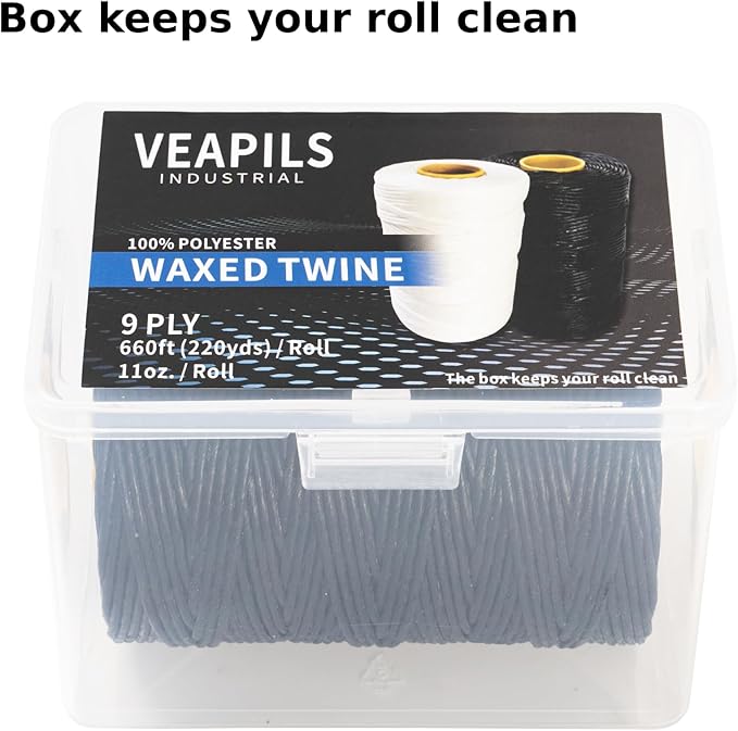 9-Ply Black String Waxed Twine, 660 Feet per Roll Heavy Duty Twine String, Black Cable Tie Down Wax Lacing Cord for Indoor or Outdoor Use,Thick Black Twine Wax String with 160 LBS Tensile Strength (2)