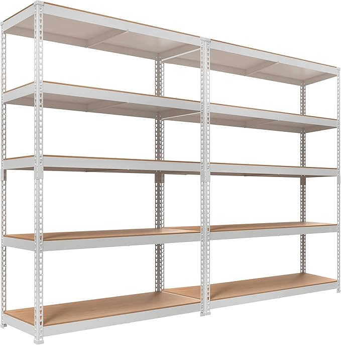 HOMEDANT White 5 Tier Laminated Boltless Heavy Duty Garage Storage Adjustable Wide Size Metal Shelving Unit Utility Rack Shelves Organization Shelf Shed Warehouse 47.7" W x 18.2" D x 71.3" H 2Pack
