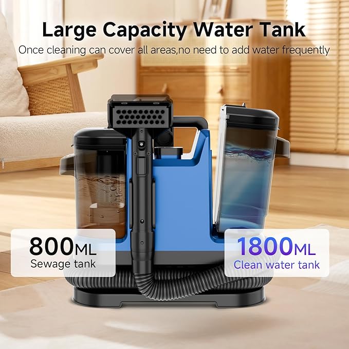 Carpet Cleaner Machine - 18Kpa, Portable Upholstery Spot Cleaner Machine with Dual BrushHeads, Easy Move, Deep Cleaning Machine for Furniture, Couch, Stairs, Car and Pet Stain, Blue