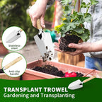 Garden Tool Set, 5 Pcs Gardening Tool Set with Weeder Puller, Dibber, Transplanter, Big Trowel, 5-Claw Cultivator - Wooden Handle Stainless Steel Gardening Hand Tools (ash Wood)
