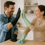 Dishwashing Gloves for Kitchen, 4 Pairs Rubber Cleaning Household Dish Washing Latex Glove with Hanging Hook (Black+Blue+Green+Grey, Large)