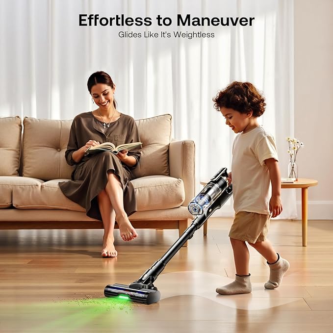 Cordless Vacuum Cleaner with Self-Standing, 50 mins Runtime Lightweight Stick Vacuum with Powerful Suction, Anti-Tangle Wireless Vacuum Versatile for Hard Floor/Carpet/Pet Hair, Gold