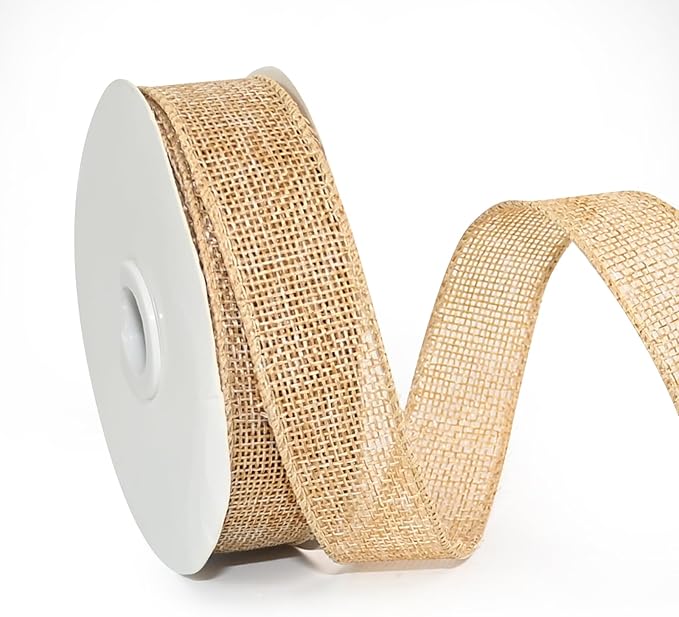 Wired Edge Decorative Ribbon DIY Craft Ribbon for Holiday Garlands Gift Wrapping and Home Decor (Natural Khaki Color, 1inches)