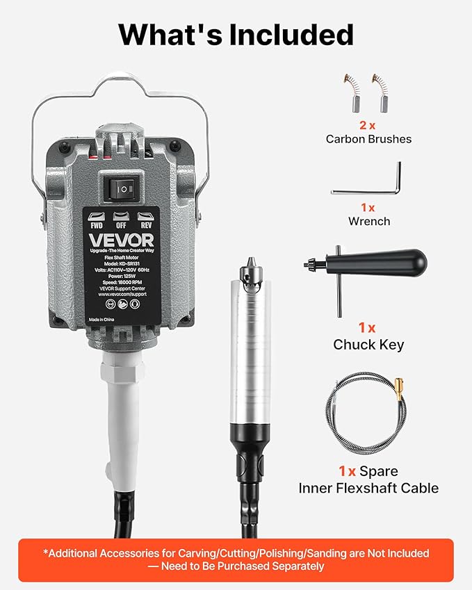 VEVOR Flex Shaft Grinder, 125W 18000RPM Electric Flex Shaft Rotary Tool, Foot Pedal Control Hanging Carver Grinder with Forward-Reverse Rotation for Carving Buffing Engraving Polishing
