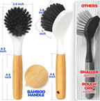 Holikme 3 Pack Cast Iron Brush and Scraper with Bamboo Handle – Skillet Scrubber with Tough Nylon Bristles, Kitchen Cleaner for Cleaning Skillet, Grill Pan, Dark Gray