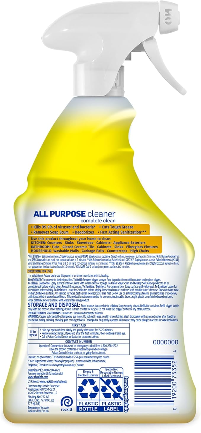 Lysol All Purpose Cleaner Spray, Multi-Purpose Disinfecting Spray & Bathroom Cleaner, Lemon Breeze + Island Breeze Scent, 32 Fl Oz (Pack of 3)