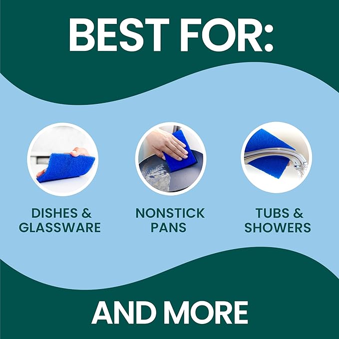 Scotch-Brite Zero Scratch Scouring Pad, Effective + Gentle Dish Scrubber for Household Cleaning, 30 Scrub Pads for Dishes, Nonstick Pots and Pans, Glass, Tubs, Showers, Reusable & Durable