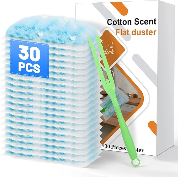 30PCS Disposable Dusters Refills Compatible with Swiffer,180 Degree Electrostatic Disposable Replacement Head for Home,Office,Ceiling Fans,Blinds and Furniture Dusting