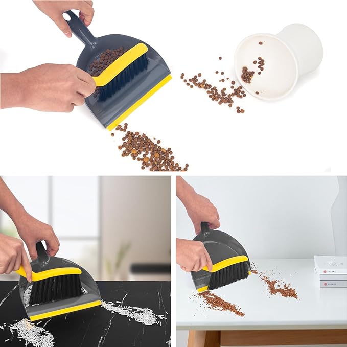 Dustpan and Broom Set Small – Mini Handheld Dustpan and Brush Combo for Home, Desktop, Sofa, Cat Litter, Car, Camping & Small Space Cleaning