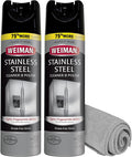 Weiman Stainless Steel Cleaner & Polish Streak-Free Shine - For Refrigerators, Oven, Dishwasher, Stove - 2 Pack Aerosol Spray with Microfiber Cloth Included