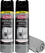 Weiman Stainless Steel Cleaner & Polish Streak-Free Shine - For Refrigerators, Oven, Dishwasher, Stove - 2 Pack Aerosol Spray with Microfiber Cloth Included