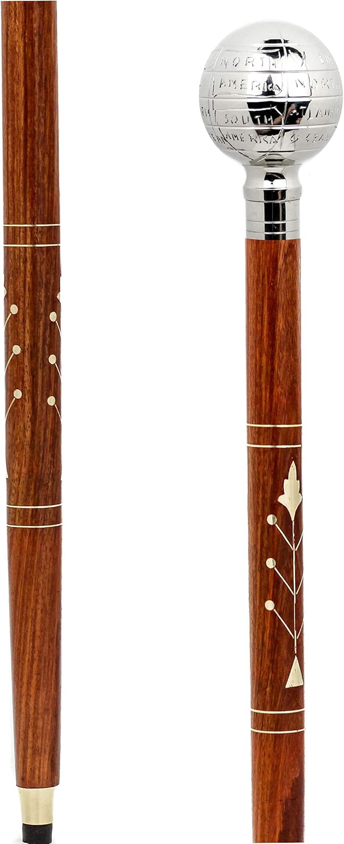 Deluxe Walking Sticks | Rosewood Crafted Cane with Solid Brass Chrome Decorative Bars | Nagina International