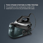Rowenta Iron Steamer for Clothes, Master Steam Station, Professional Steam Iron For Clothes with Stainless Steel Soleplate 57 oz, 400 microsteam holes, Built-In Pump, 1750 watts, Black Green, VR8338