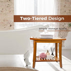 Utoplike Bamboo Shower Bench with Storage, Wood Shower Stool with Handles, Bathroom Seat for Towels, Spa, Inside Shower, Brown Finish